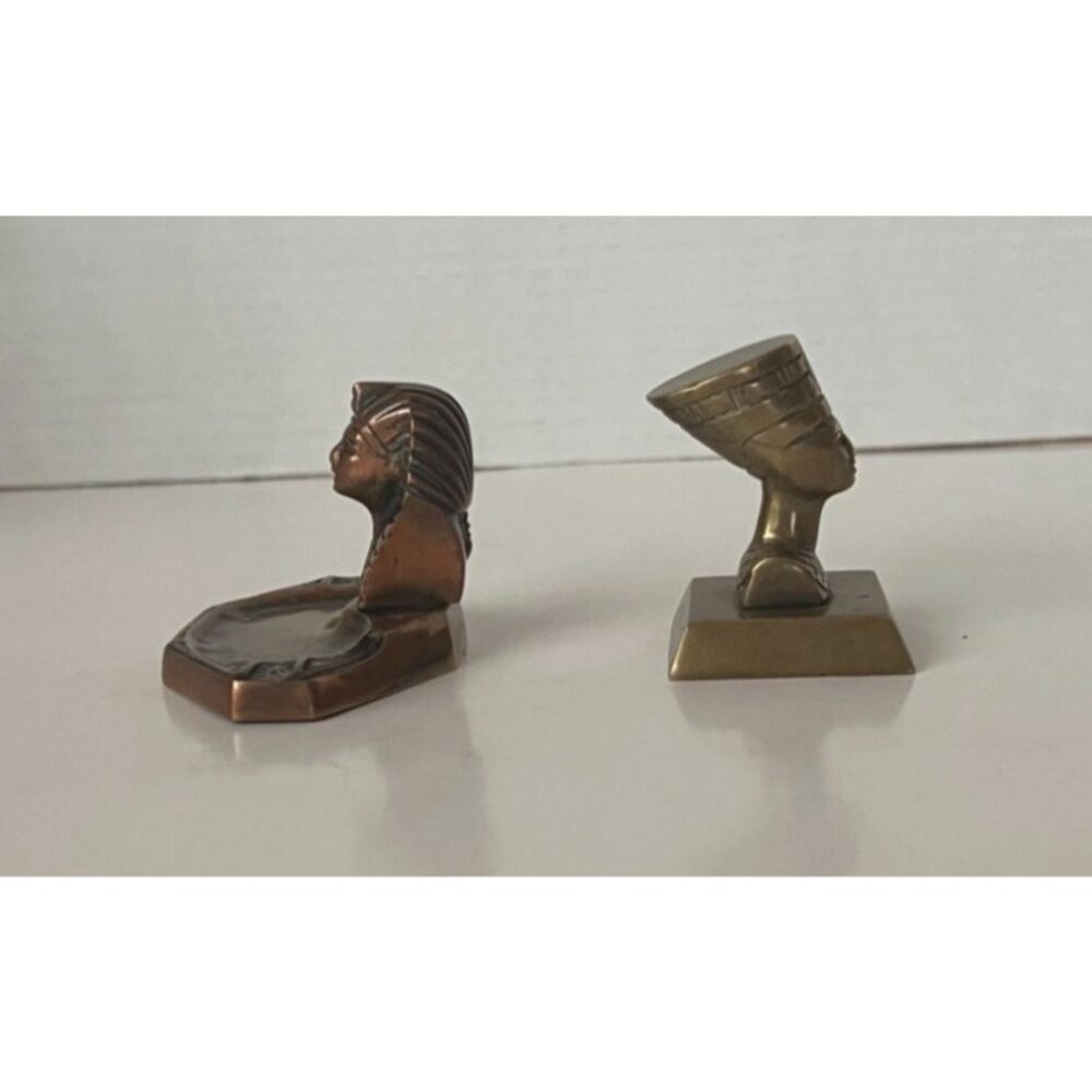 Vintage Egyptian Pharaoh & Queen Brass Figurines Miniature Collectibles - Picture 4 of 15